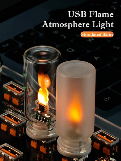 Luce Notturna a LED con Fiamma Tremolante USB in Vetro a Forma di Candela | 5 Stili | Decorazione per Auto, Casa e Laptop