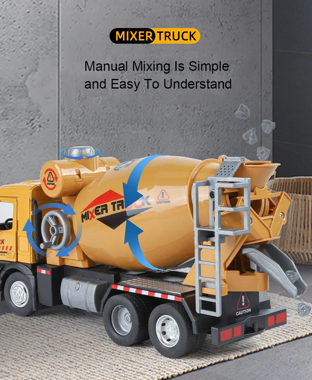 1:24 Diecast Crane & Mixer Truck with Lights, Sounds & Pull-Back