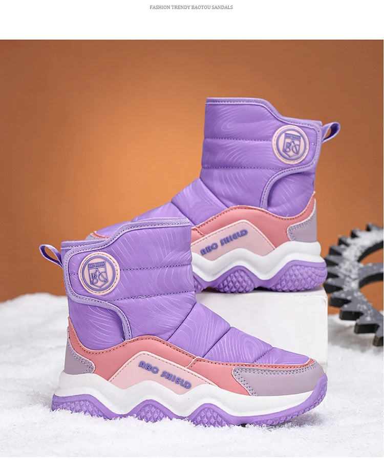 Kids' Plush-Lined Hook-and-Loop Winter Shoes
