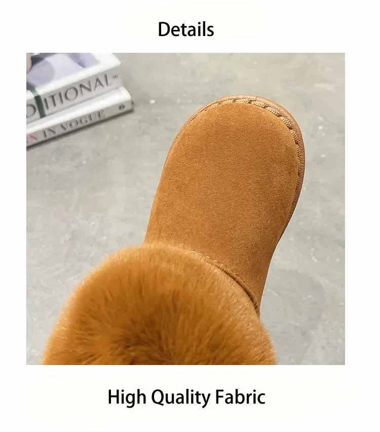 Kids Genuine Cowhide Snow Boots Winter Baby Soft Warm Cotton Shoes with Plush Boys Girls One Fur Suede Boots Princess Retro Boot