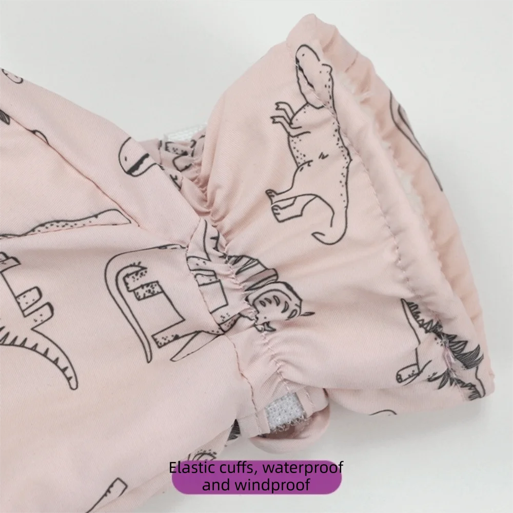 Toddler Dinosaur Snow Mittens – Fleece-Lined, Sizes S, M, L