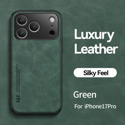 Funda de cuero de lujo para iPhone 17 18 16 15 14 13 12 11 Pro Max Plus 13 12 Mini Air 16E con placa metálica para soporte en coche