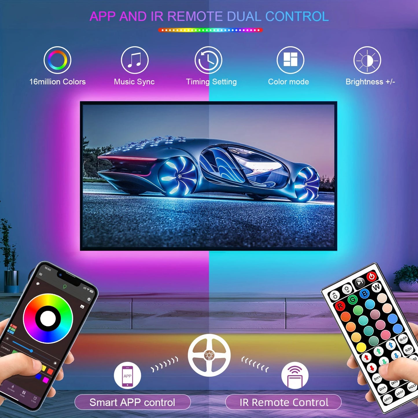 RGB LED Strip Lights with App & Remote Control – Flexible Room Bedroom Decoration Tape