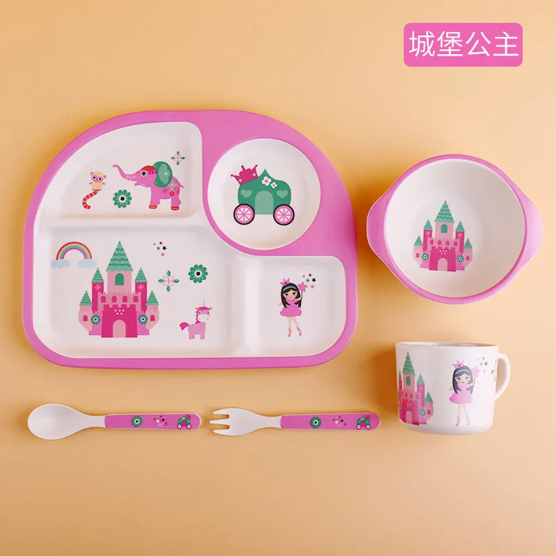 5-Piece Cartoon Bamboo-Fibre Kids' Tableware Set