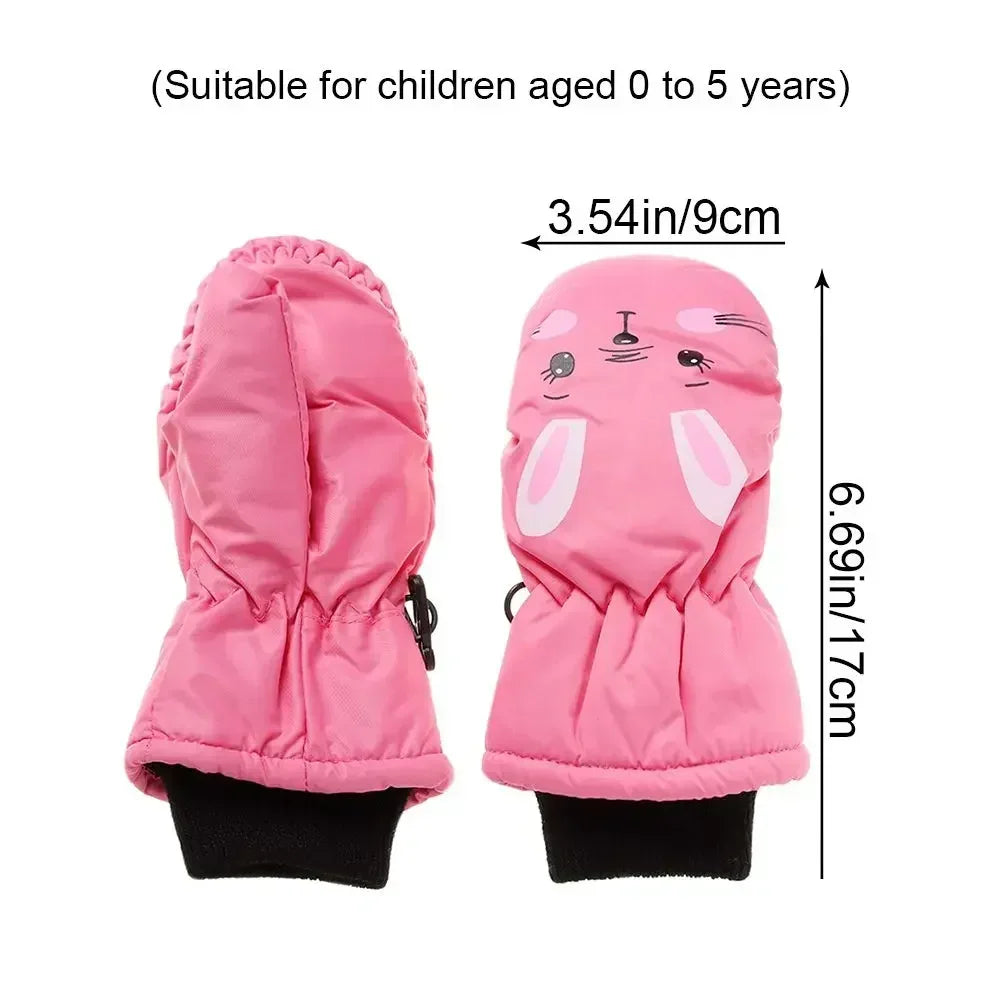 Kids' Bunny Ski Gloves – Windproof Non-Slip Winter Gloves
