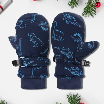 Muffole da neve foderate in pile con stampa dinosauri per bambini
