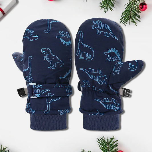 Kids' Dinosaur Print Fleece-Lined Snow Mittens