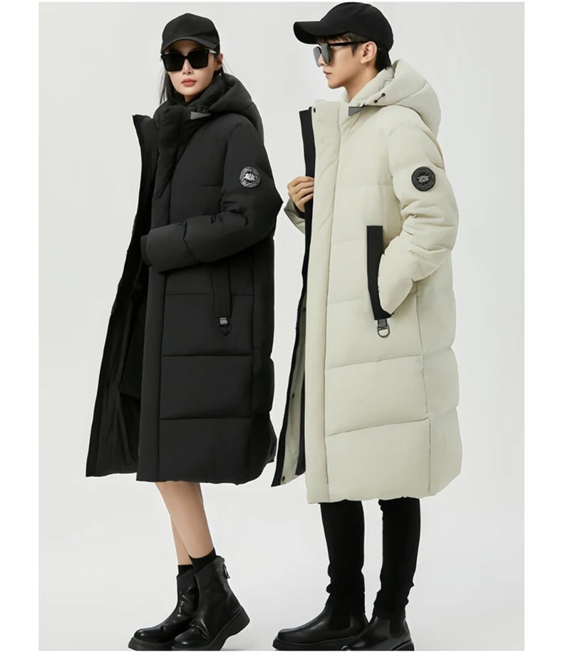 Winter Long Down Jacket Women Windbreaker Jacket Fashion Couple Down Coat Warm Hooded Thick Winter Windproof Waterproof Men Coat