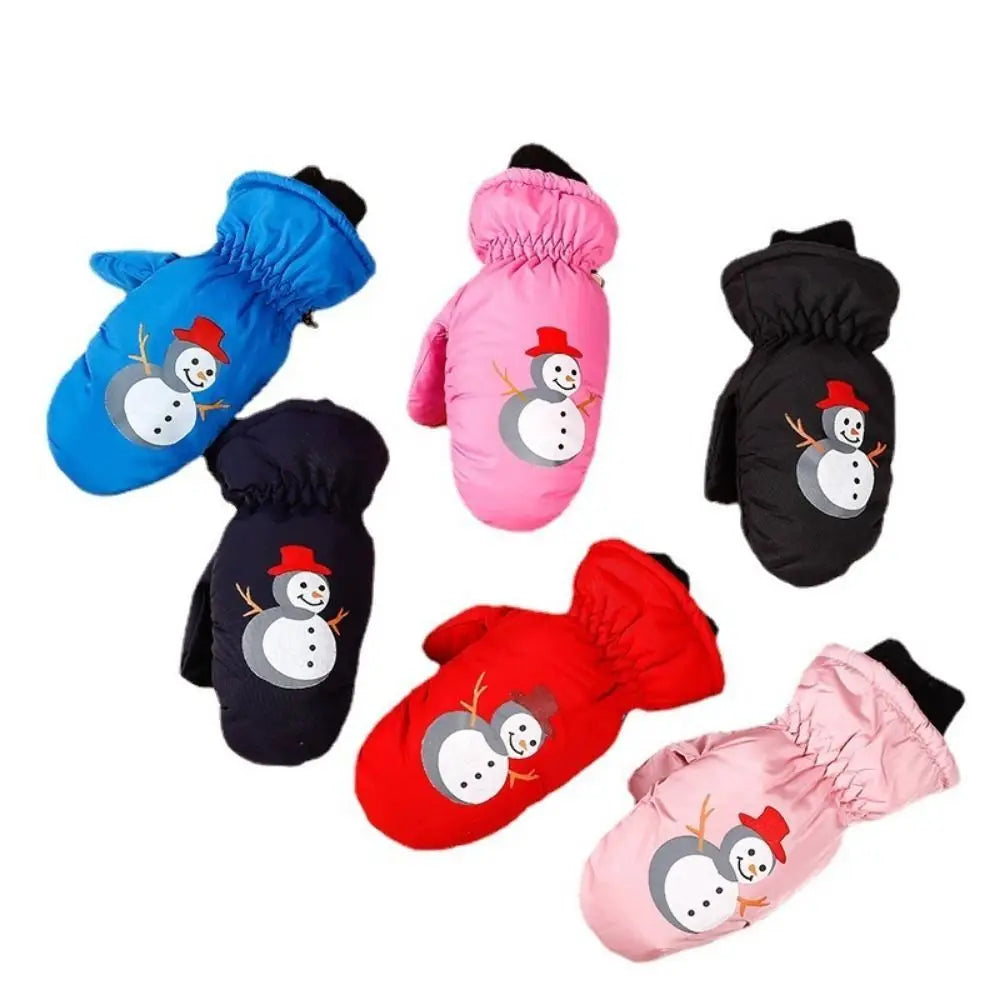 Kids' Snowman Snow Mittens with Anti-Loss Buckle (Ages 2–5)