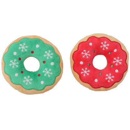Plüsch-Kauspielzeug für Hunde mit Quietschgeräusch, Weihnachtsmotiv mit Nikolaus, Rentier, Lebkuchenmännchen und Donut, Weihnachts-Plüschspielzeug für Katzen und Hunde, Quietsche-Haustierspielzeug