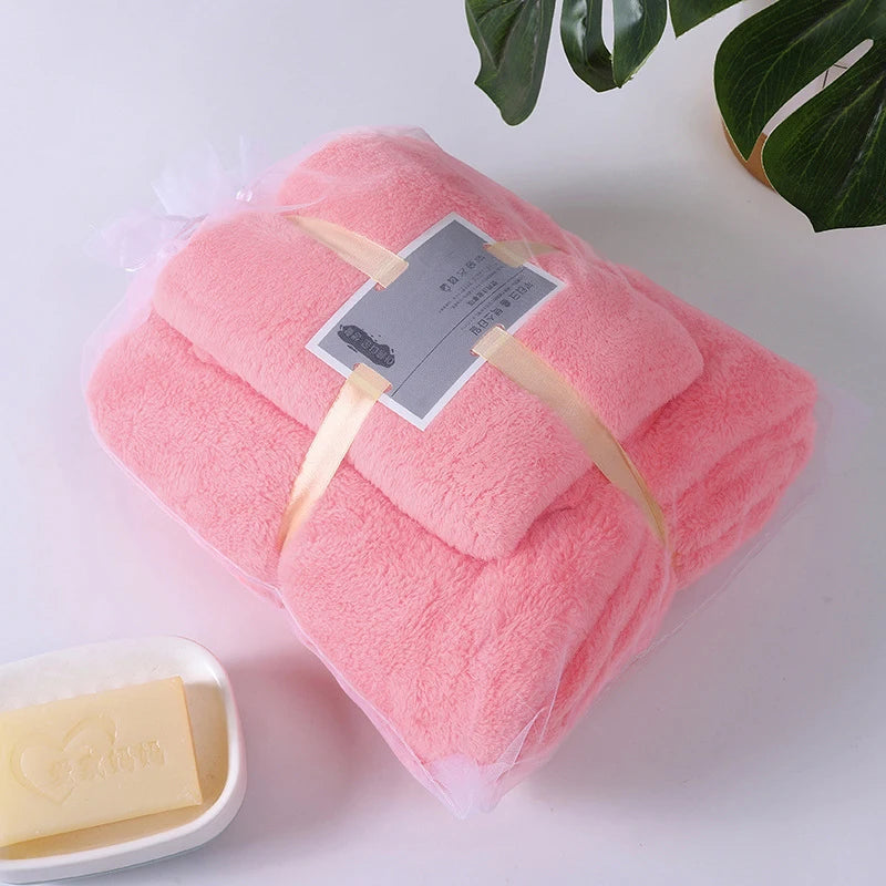 2-Piece Coral Fleece Bath Towel Set – Bath Towel & Hand Towel