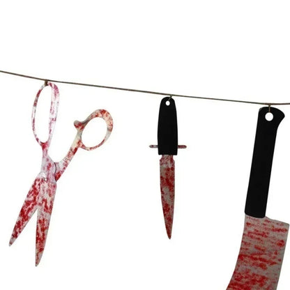 Banner a ghirlanda per Halloween Horror con armi sanguinose – Decorazioni per feste a tema zombie e vampiri per bar e club