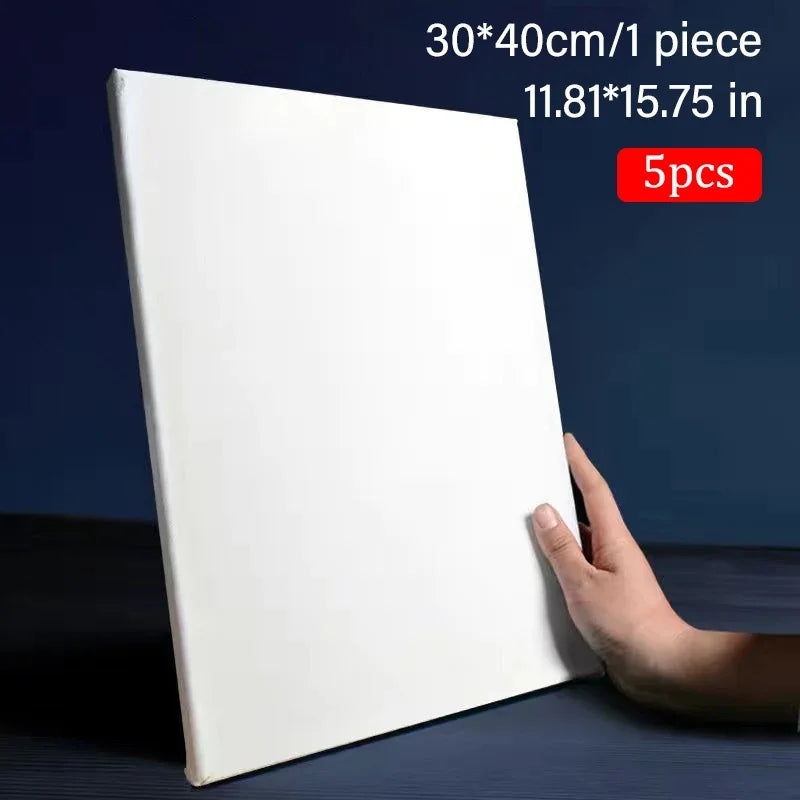5-Pack White Blank Artist Canvas Boards – Wooden Frame Cotton Canvases for Oil, Acrylic & Watercolour Painting
