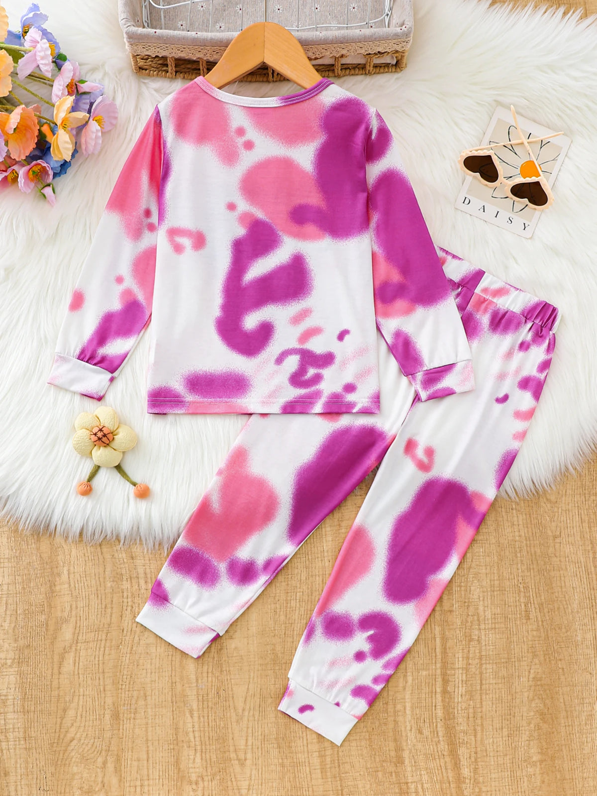 Girls' Tie-Dye Two-Piece Set - "Mama Is My Bestie" Long Sleeve Top & Pants, 2-7Y