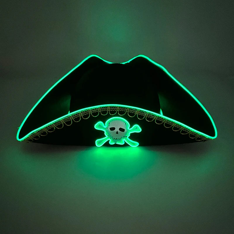 LED Light-Up Pirate Captain Hat - Glowing Tricorn Costume Hat for Halloween & Parties