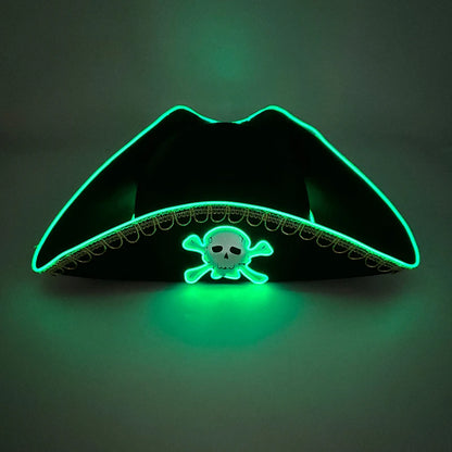 Leuchtende LED-Piratenkapitänmütze – leuchtender Dreispitz-Kostümhut für Halloween & Partys