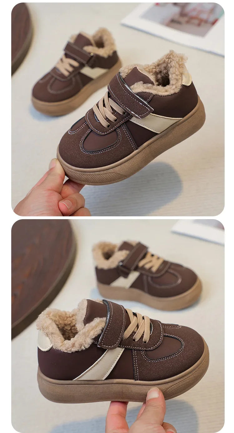 Kids' Plush-Lined Hook-and-Loop Winter Shoes