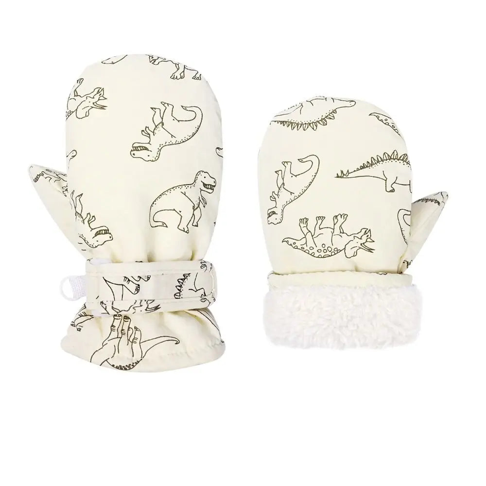 Kids' Dinosaur Print Winter Gloves – Fleece-Lined Snow Gloves