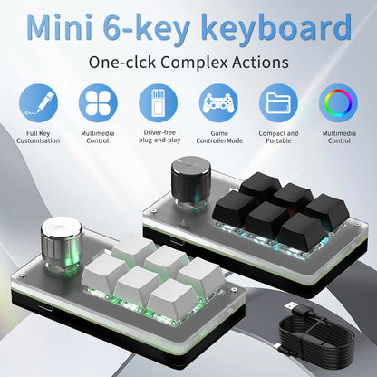 6-Tasten-Makro-Pad mit Drehregler – Programmierbare RGB-Mini-Tastatur
