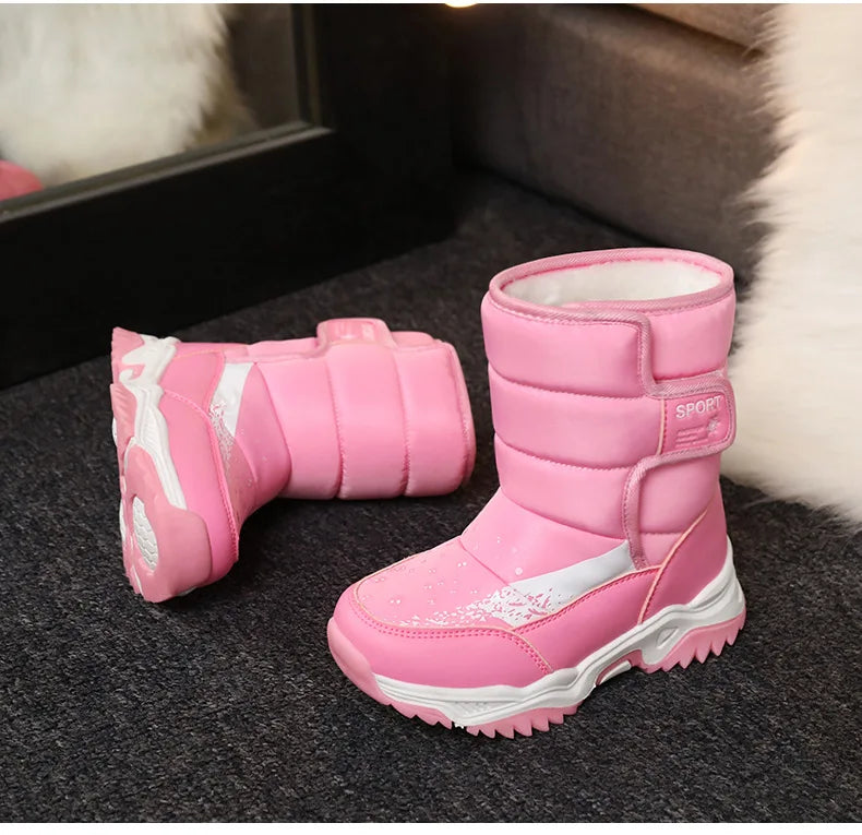 2025 New Winter Children Snow Boots Waterproof Warm Fur Rubber Sole Non-slip Fashion Girls Boys Boots EU 26-37