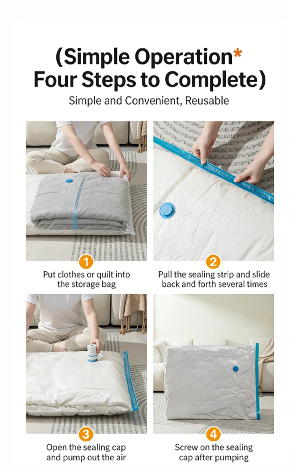 Vacuum Storage Bags 5-Pack | Space Saver Bags for Clothes, Duvets & Bedding, M & L Sizes