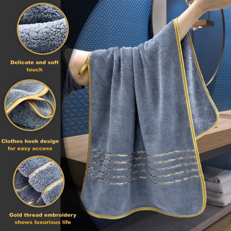 Gold Stripe Coral Fleece Towel Set – 2, 3, 6 or 8 Pieces
