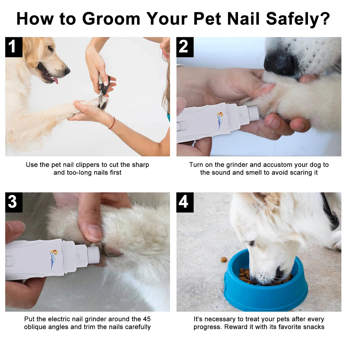 Dog Nail Grinder USB Rechargeable Electric Pet Claw Trimmer – Painless, Low Noise, 2-Speed