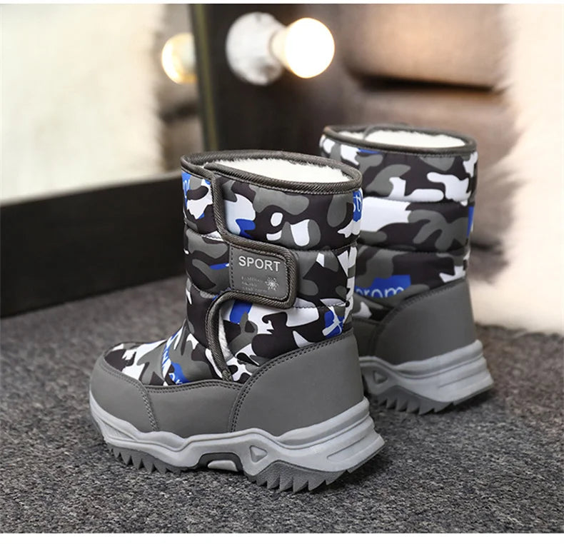Kids' Plush-Lined Hook-and-Loop Winter Ankle Boots