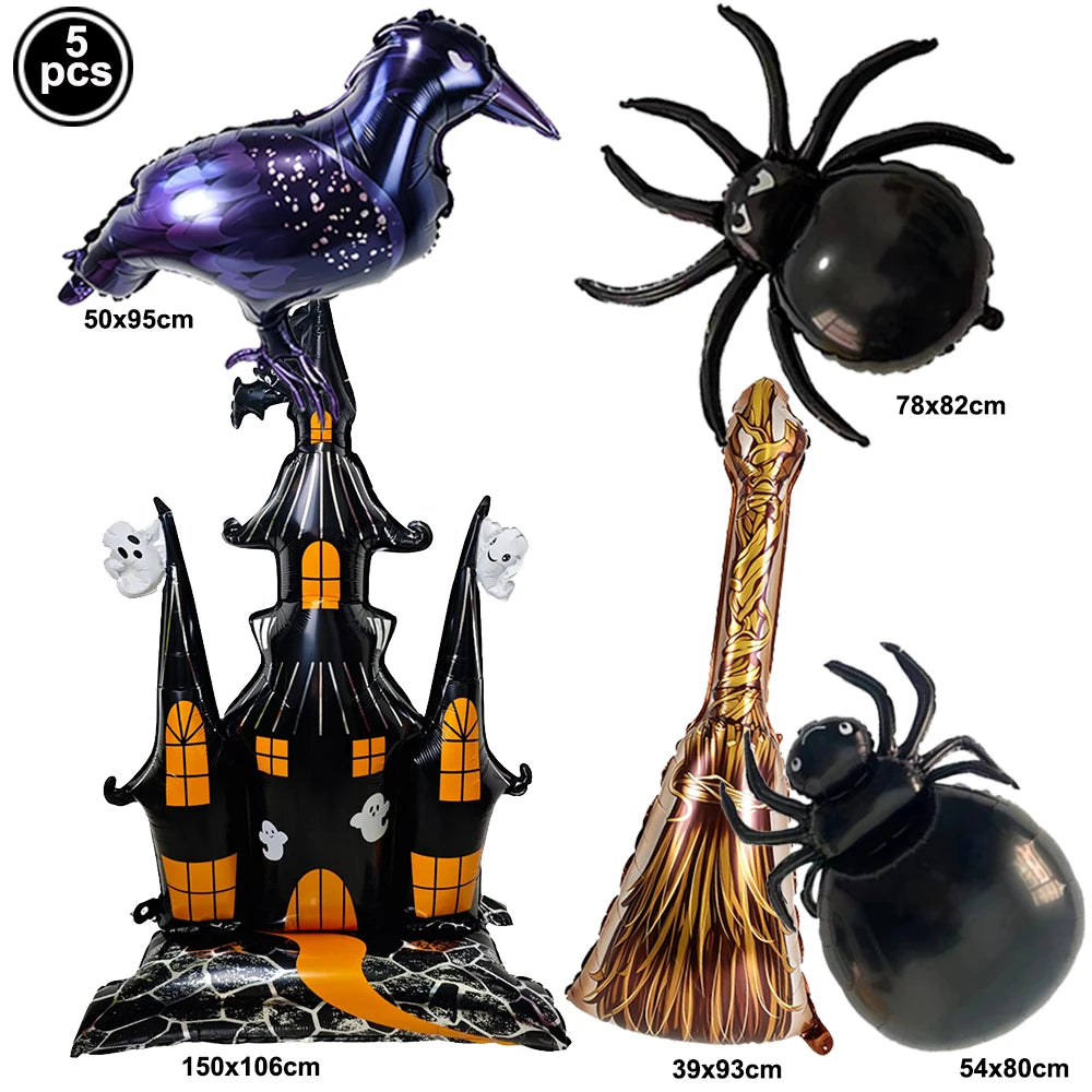 Halloween Standing Foil Balloons – Haunted House, Skull, Witch & Coffin Mylar Decorations