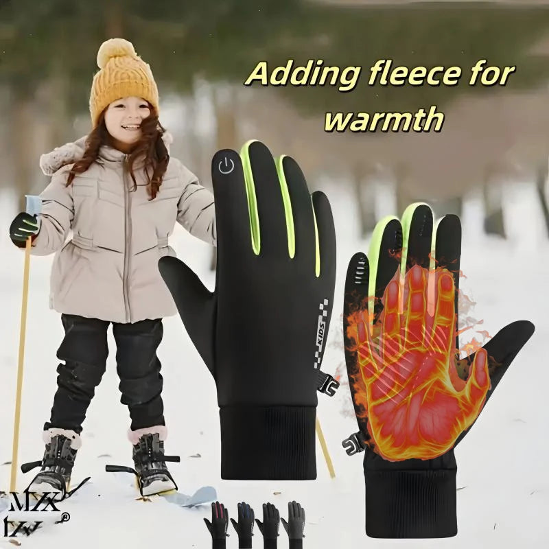 Kids' Fleece-Lined Touchscreen Winter Gloves – Non-Slip (Ages 5–14)