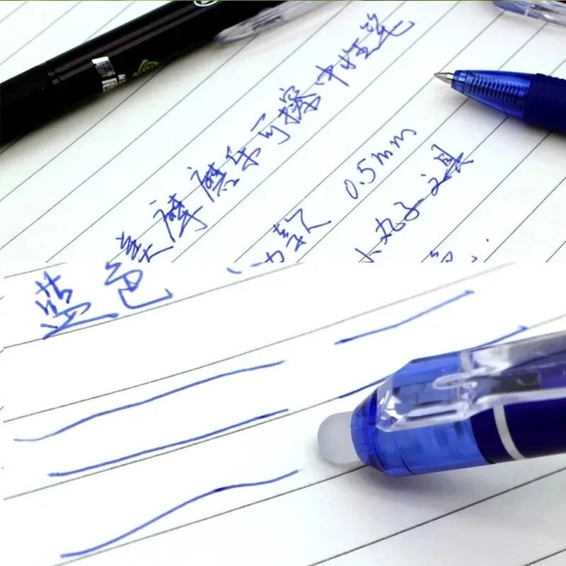 Erasable Retractable Gel Pen Set, 0.5mm Black Blue Ink Pens with Refills and Built-in Eraser for Daily School Office Stationery