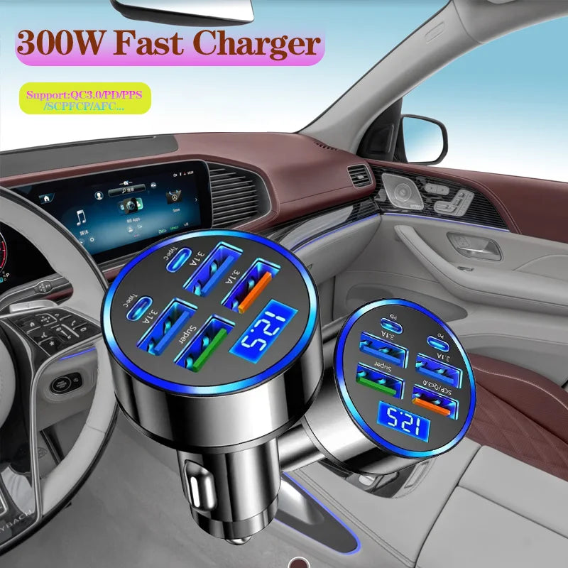 6-Port Car Charger with Digital Display