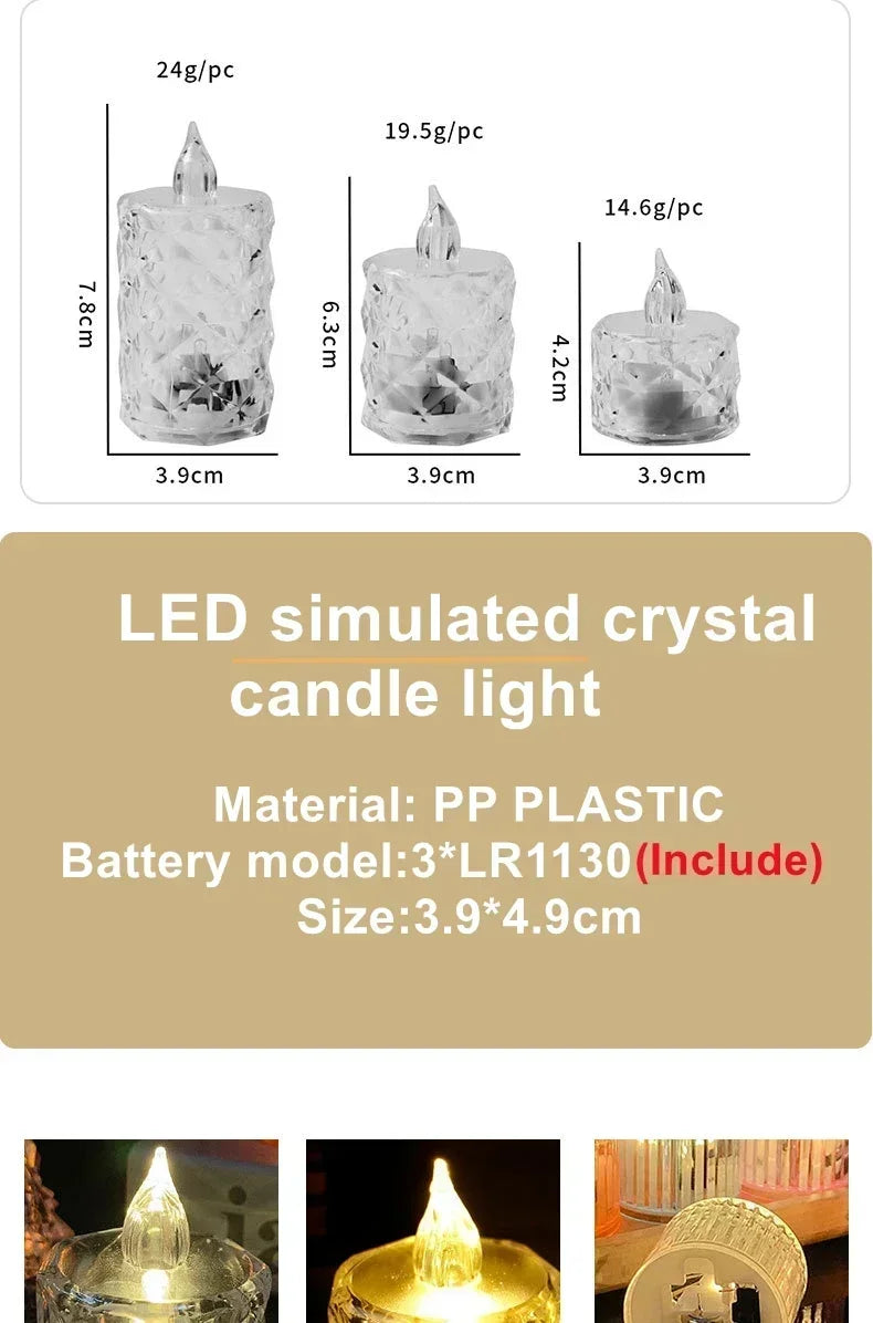 LED Crystal Flameless Candle Light LED Electronic Candle Light Night Lamp Dating Party Holiday Home Wedding Christmas Decoration