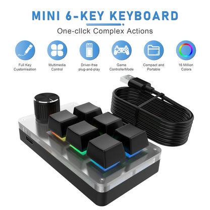6-Tasten-Makro-Pad mit Drehregler – Programmierbare RGB-Mini-Tastatur