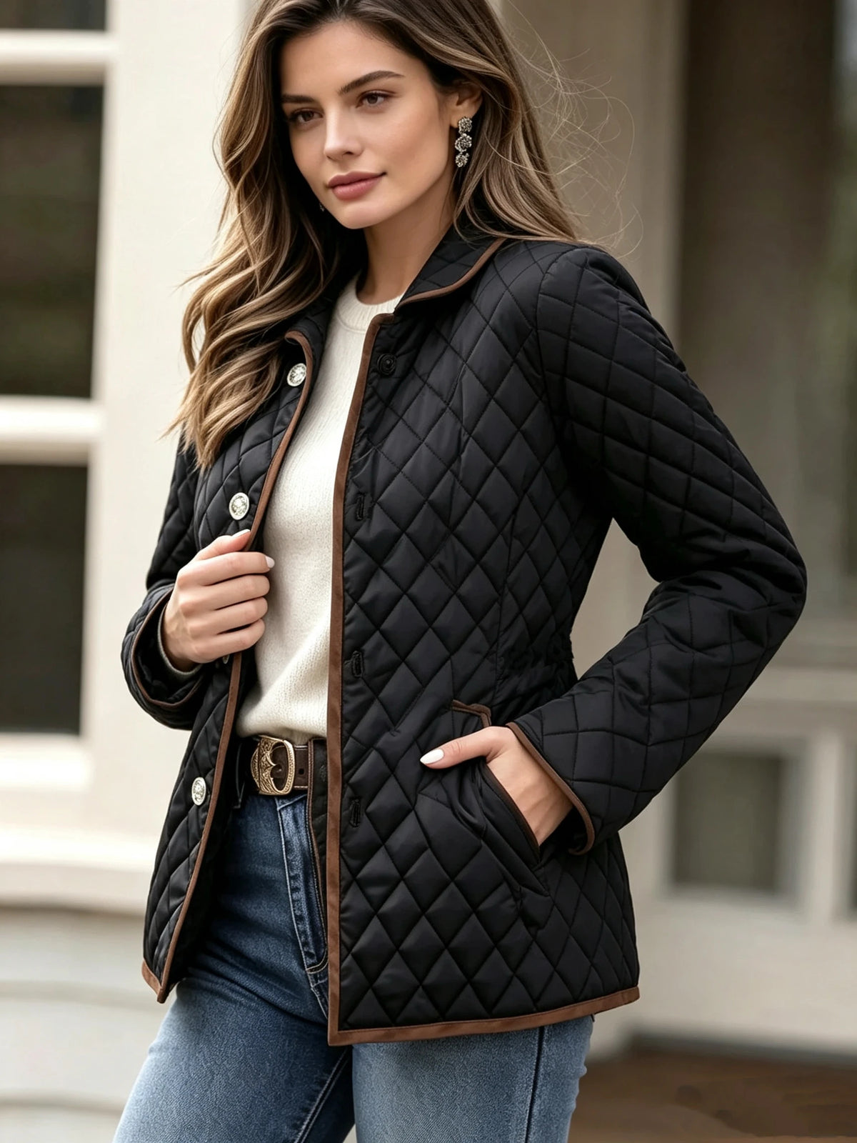 Ladies Classic Autumn Winter Plaid Cotton Jacket Short Quilted Coat Original Stitching Cotton Clothing Outerwear