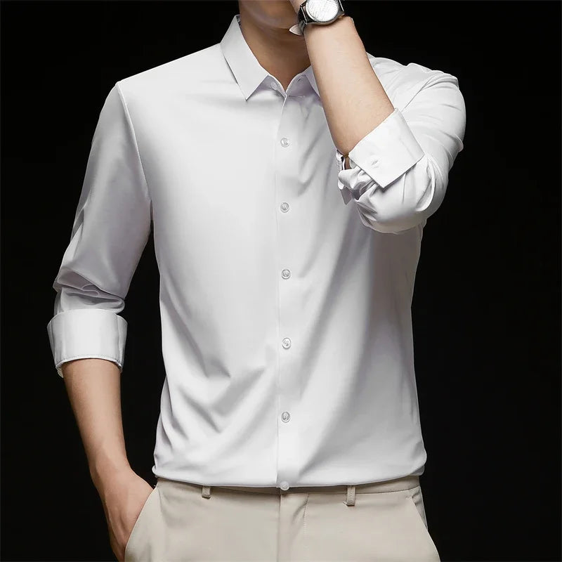 Men's Solid Long-Sleeve Business Casual Shirt