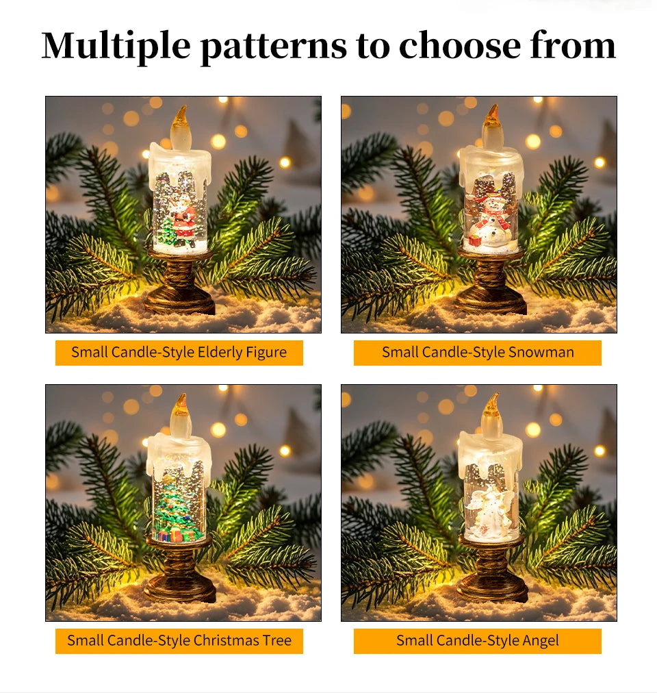 LED Candles Lights Christmas Lights Flameless Christmas Snow Globe Candle Light Home Decorative Candles Christmas Decorations