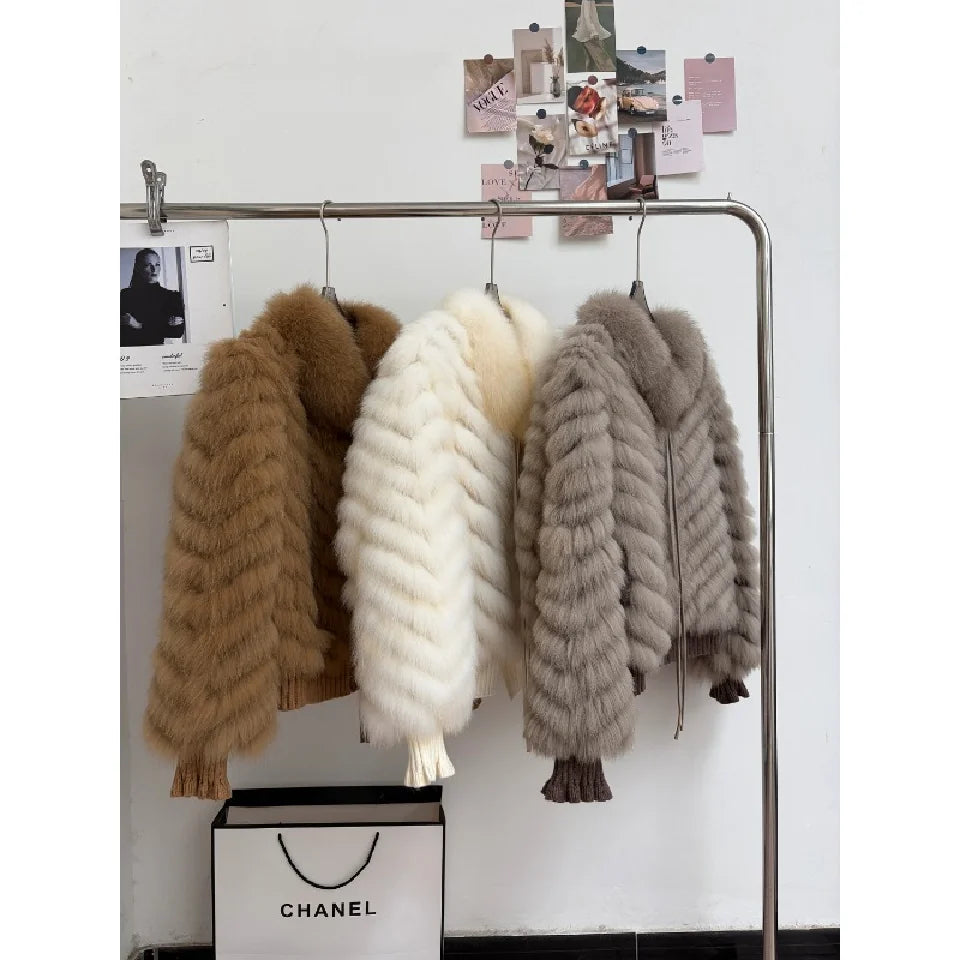 QIXHFUR Women's Real Fox Fur Coat Warm And Stylish Winter Coat Female Plush Women's Winter Coats Women Fur Coat Markdown Sale