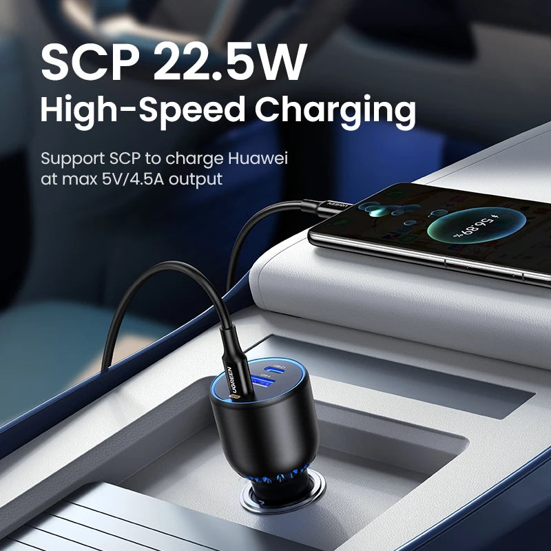 UGREEN 130W 3-Port USB-C Car Charger