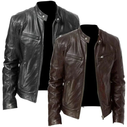 Men's Loose-Fit Faux-Leather Biker Jacket