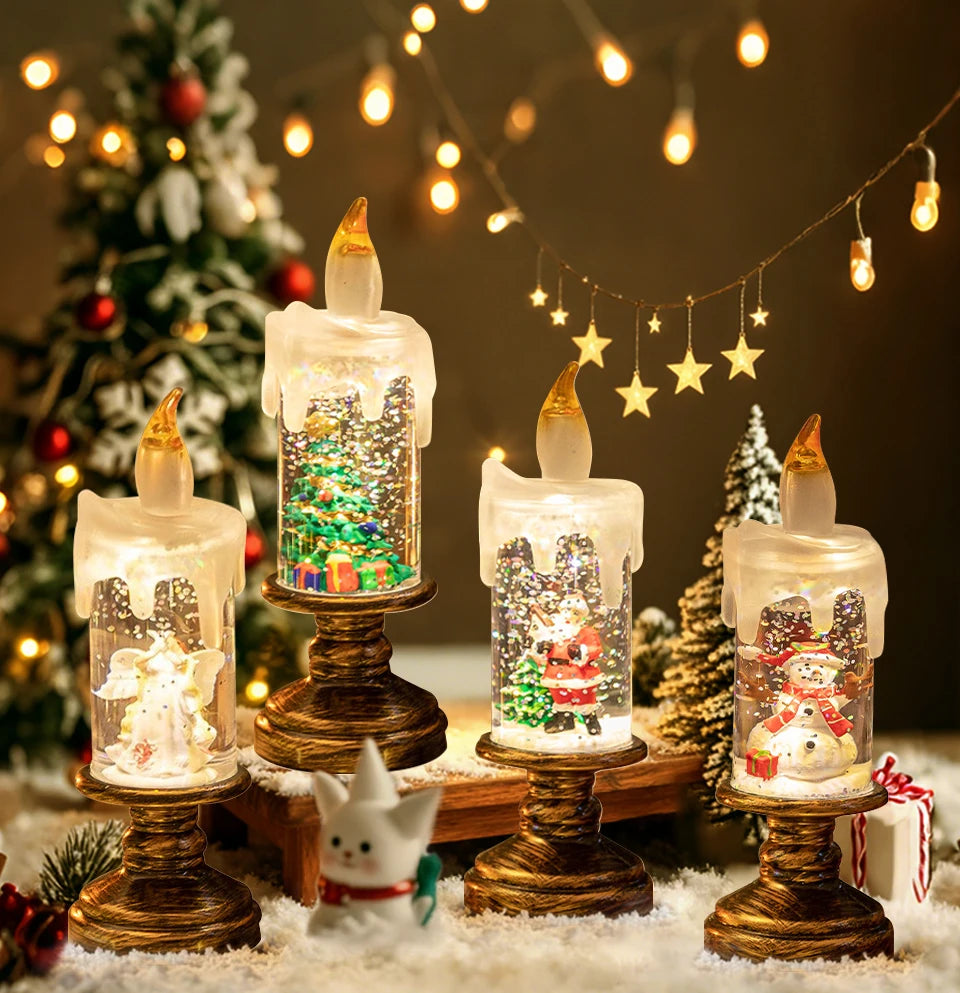 LED Candles Lights Christmas Lights Flameless Christmas Snow Globe Candle Light Home Decorative Candles Christmas Decorations