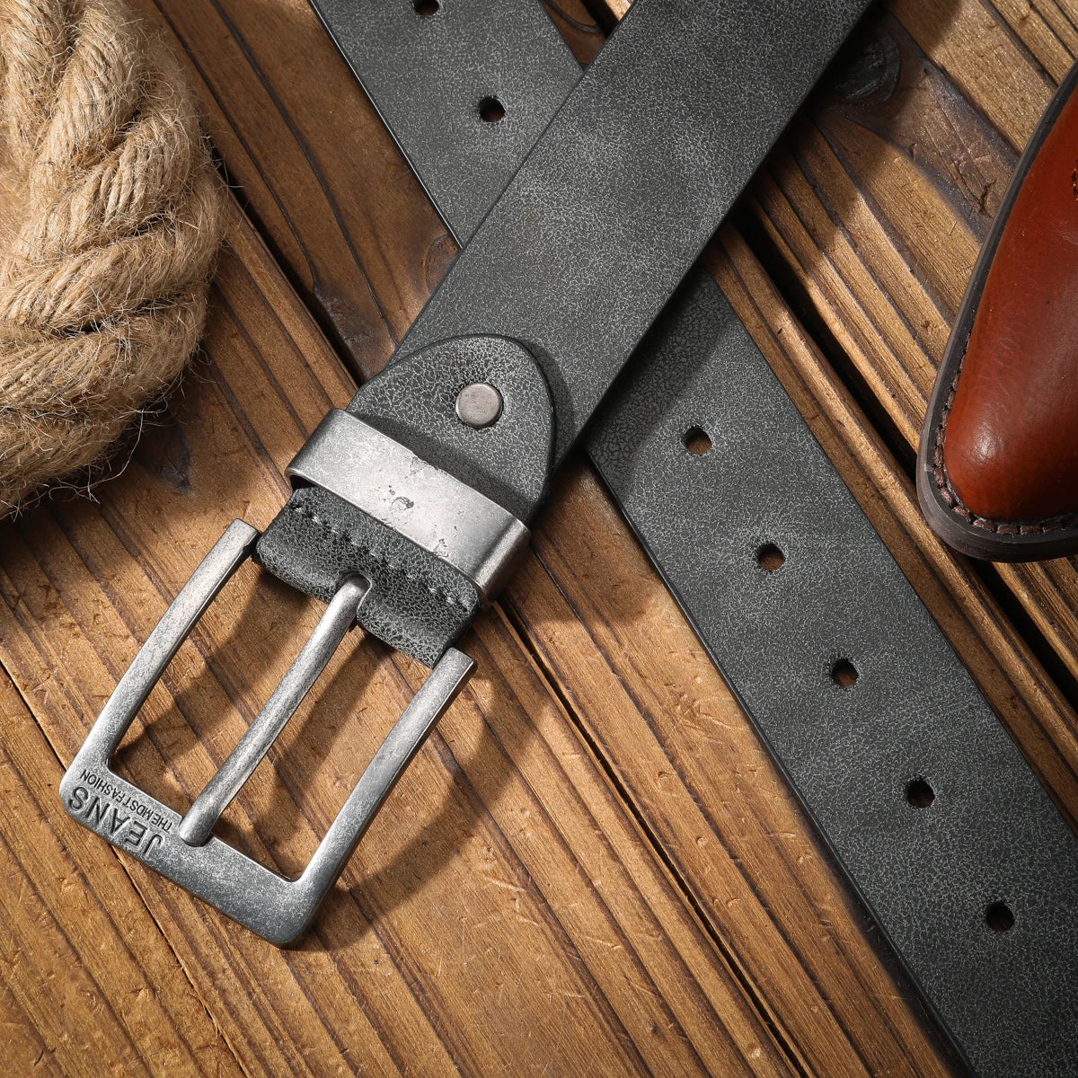 Western Retro Belt – Faux Leather with Metal Buckle, Unisex