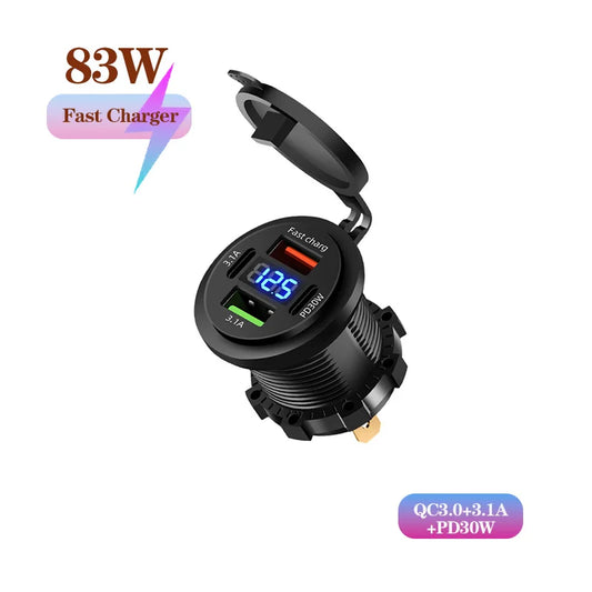 12V/24V 4-Port USB Charger Socket with Voltmeter