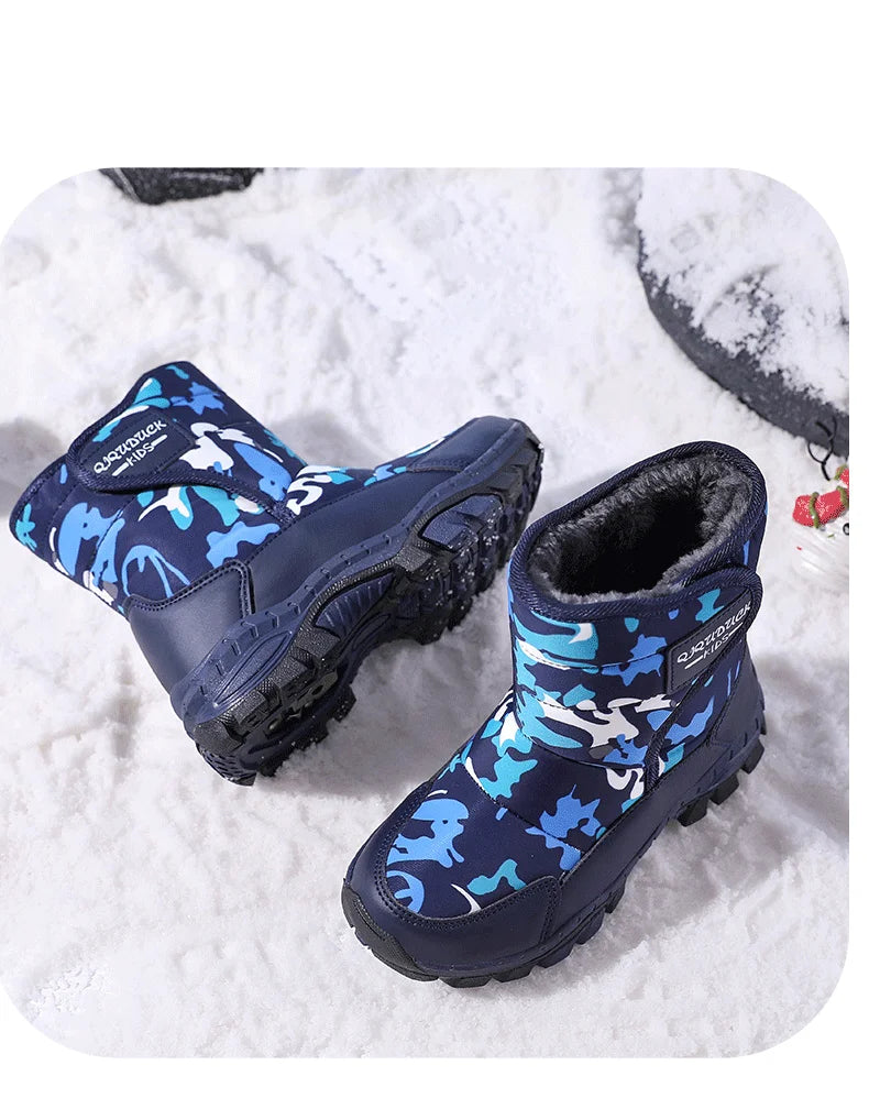 Children Snow Boots Winter Shoes Plush Waterproof Fabric Non-Slip Boys Girls Shoes Rubber Sole Fashion Warm Outdoor Boots New
