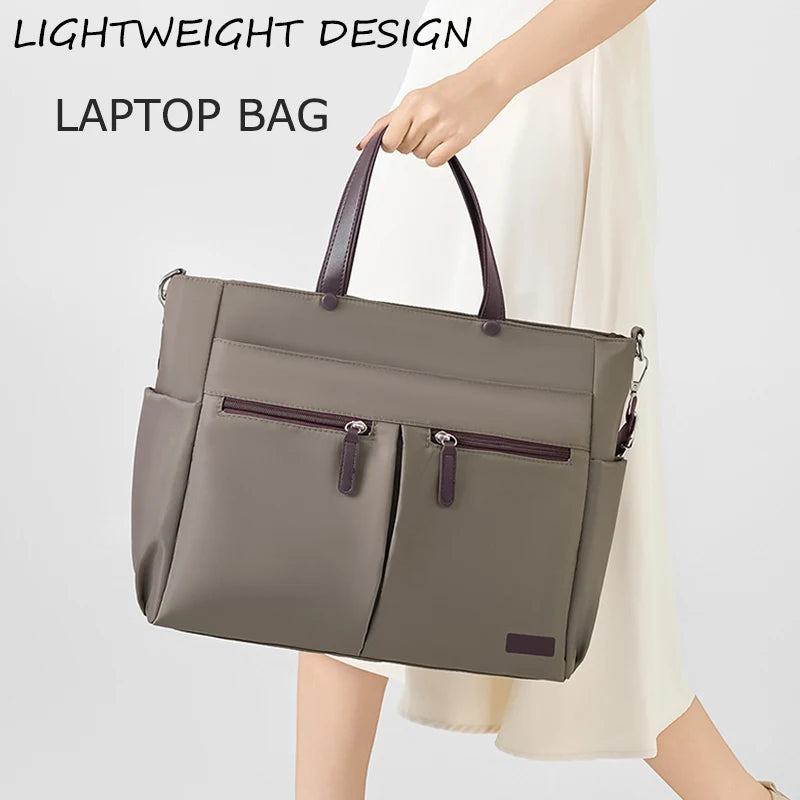 Women's Nylon Laptop Shoulder Bag - Lightweight Commuter Briefcase with Dual Pockets