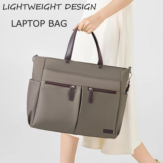 Women's Nylon Laptop Shoulder Bag - Lightweight Commuter Briefcase with Dual Pockets
