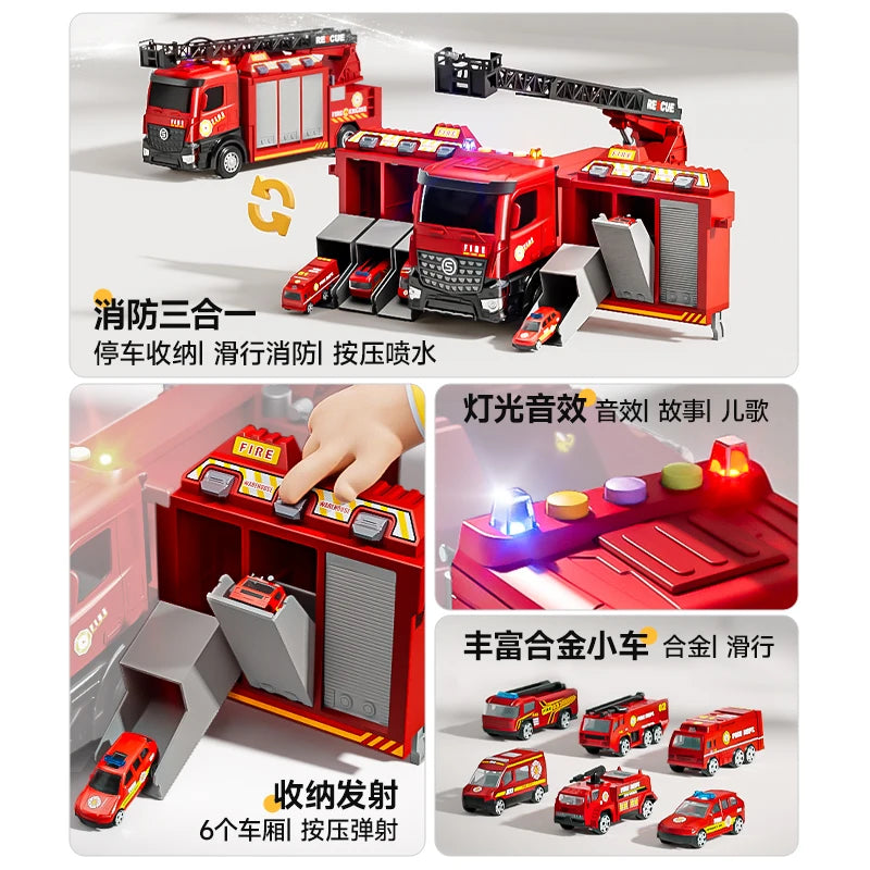 Alloy Fire Truck Toy with Extending Ladder – Transforming Rescue Truck