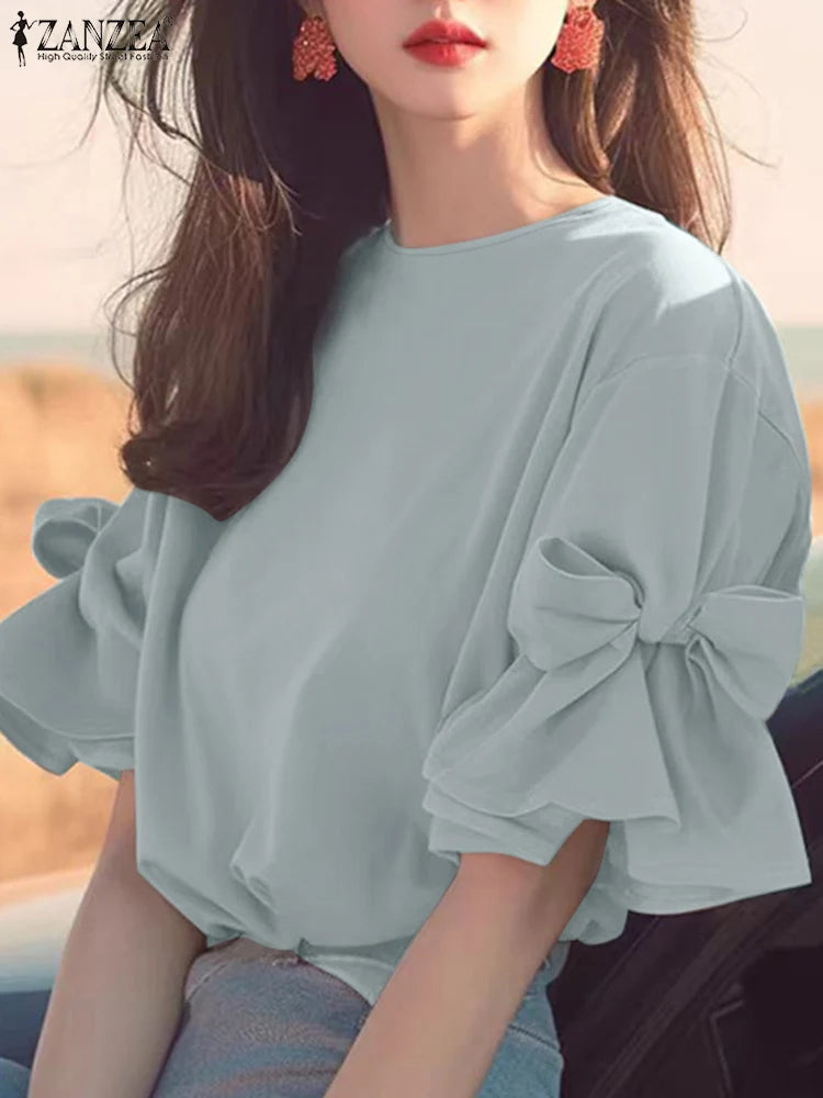 Ruffle Bow-Tie Chiffon Blouse