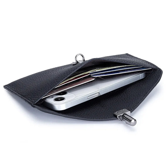 Genuine Leather Envelope Wallet for Women – Slim Long Clutch with Lock Clasp