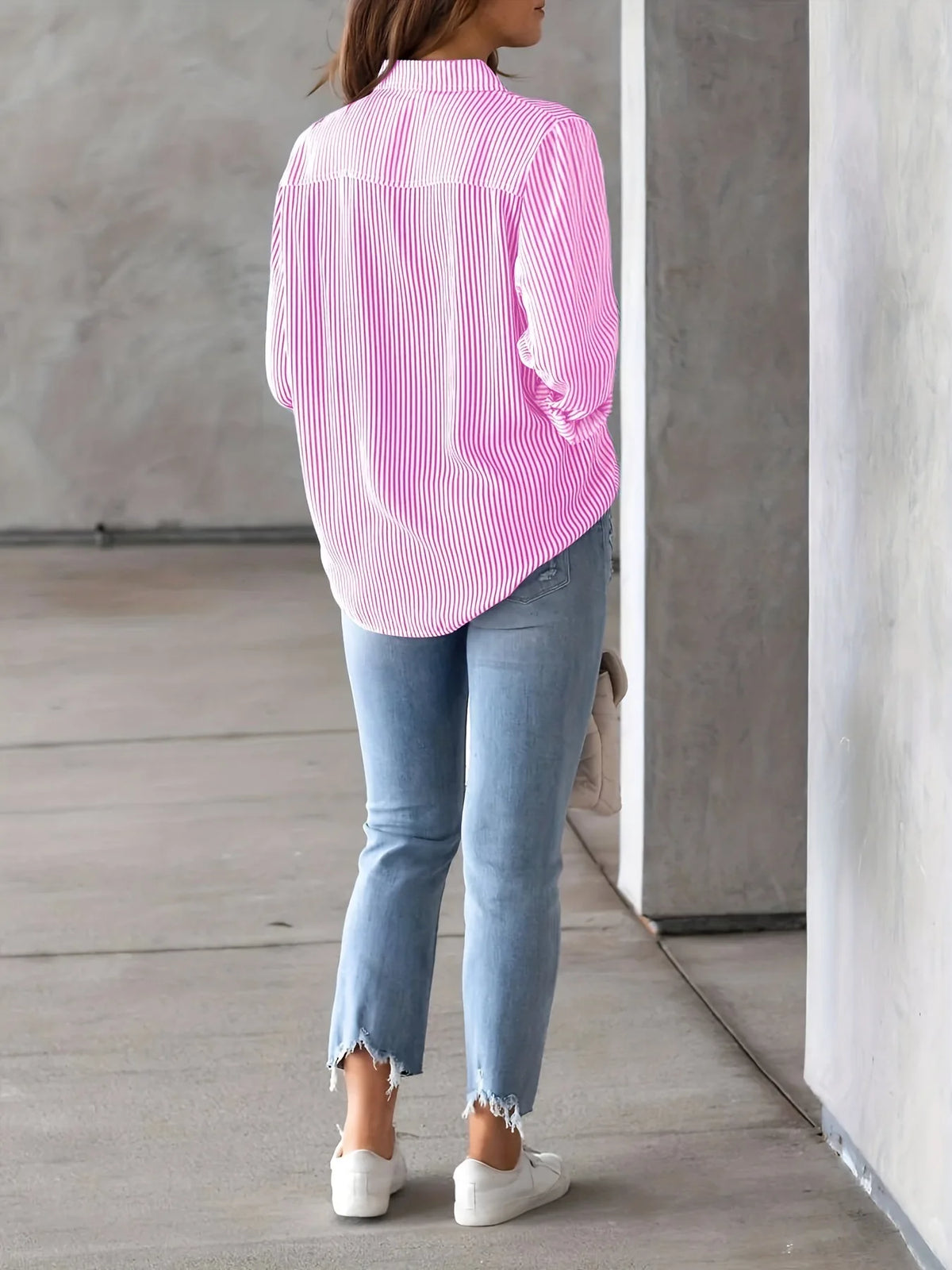 Women Long Sleeve Striped Loose Shirt Office Lady Elegant Turn Down Collar Harajuku Blouse Casual Lapel Tops Female Clothes